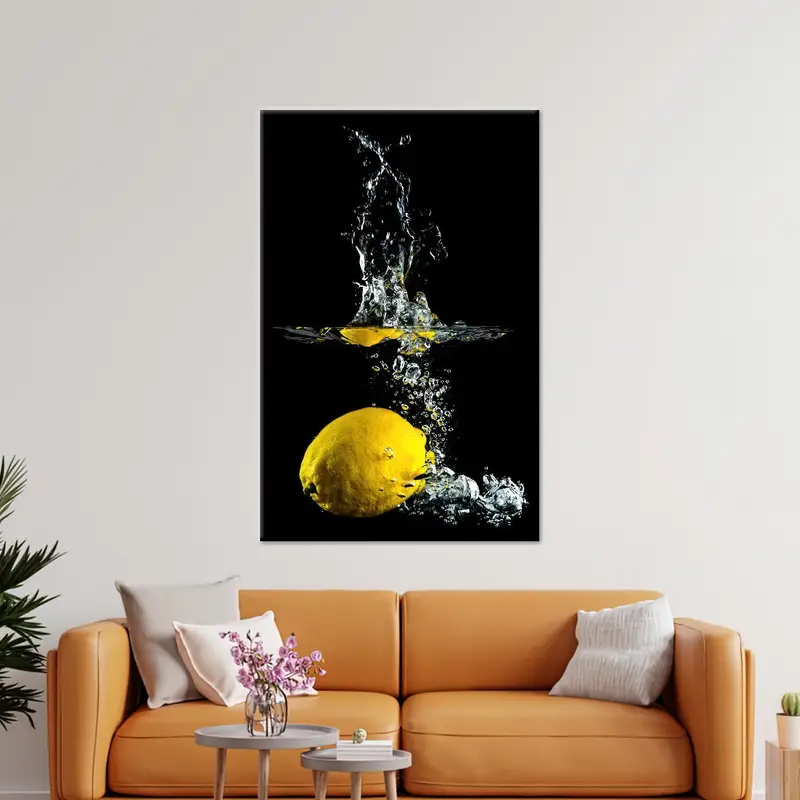 Elegant Yellow & Black Splash Kitchen Canvas Print