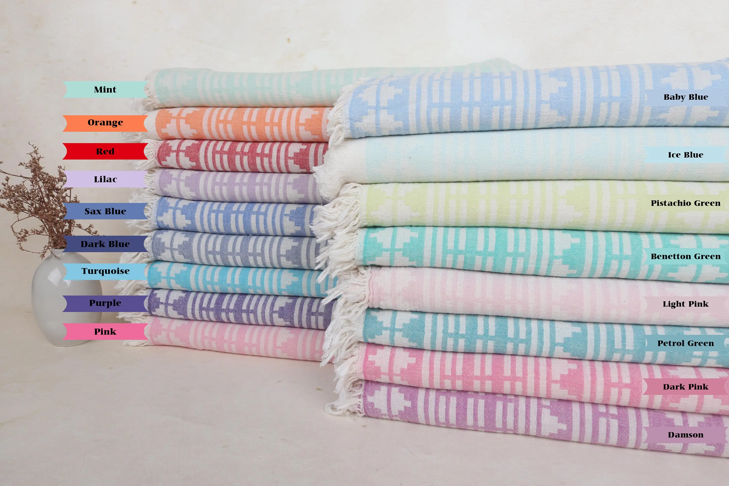 Personalized Turkish Beach Towel Organic Cotton Kilim Design, 40x70 Inches - 1
