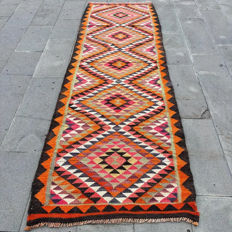Turuncu Fas Halısı, 3x9,5 ft Canlı Dekor