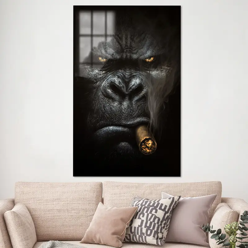 Elegant bedruckte Leinwand: Abstrakter Gorilla in Loft-Atmosphäre