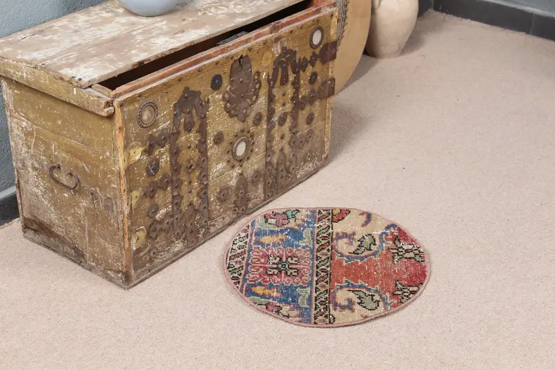 Alfombra abstracta roja y azul, decoración elegante de 1,7x1,7 pies