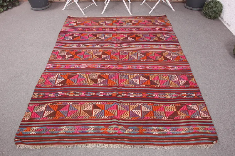 Handgefertigter lila Teppich, 4,9 x 6,5 Fuß südwestliches Muster