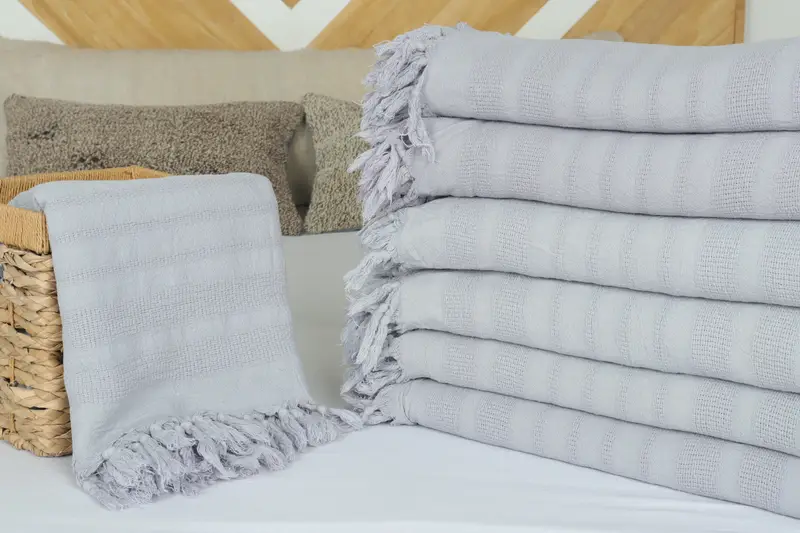 Personalized Gifts, Custom Wedding Gifts, Bachelor Gift, Decorative Bedspread, Bridesmaid Gifts, 96x68 Cotton Stonewashed Striped Towel - 4