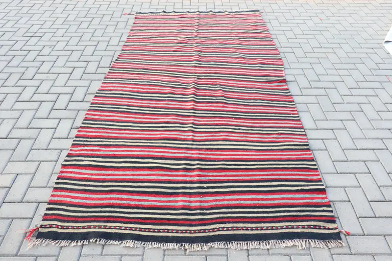 Vintage-Teppich, großer 4,9 x 9,9 Fuß großer türkischer Teppich, rot-schwarzer Wollteppich - 1