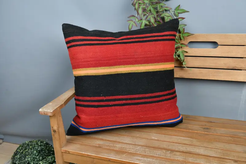 Kilim Pillow, Handwoven Pillow Sham, Vintage Pillow, Kilim Rug Pillow Cover, 24x24 Red Cushion Case, Cushion Cover, Kilim Pillow Cover - 1