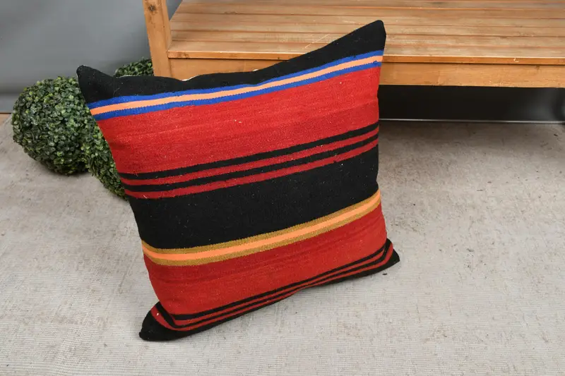Kilim Pillow, Handwoven Pillow Sham, Vintage Pillow, Kilim Rug Pillow Cover, 24x24 Red Cushion Case, Cushion Cover, Kilim Pillow Cover - 7