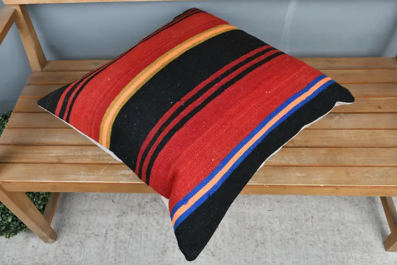 Kilim Pillow, Handwoven Pillow Sham, Vintage Pillow, Kilim Rug Pillow Cover, 24x24 Red Cushion Case, Cushion Cover, Kilim Pillow Cover - 2