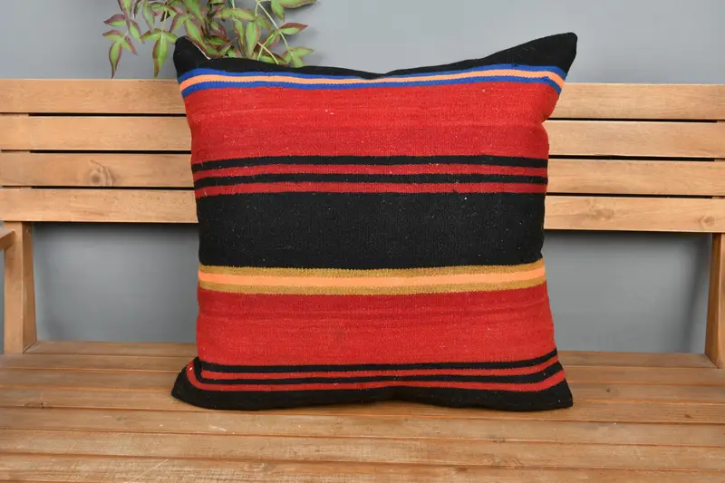 Kilim Pillow, Handwoven Pillow Sham, Vintage Pillow, Kilim Rug Pillow Cover, 24x24 Red Cushion Case, Cushion Cover, Kilim Pillow Cover - 6