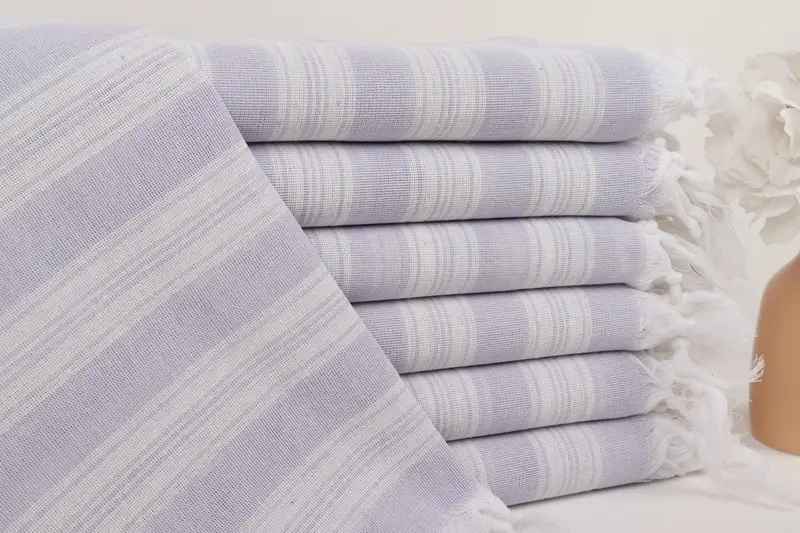 Açık Lila Pamuk Monogramlı Plaj Havlusu, 40x71 İnç