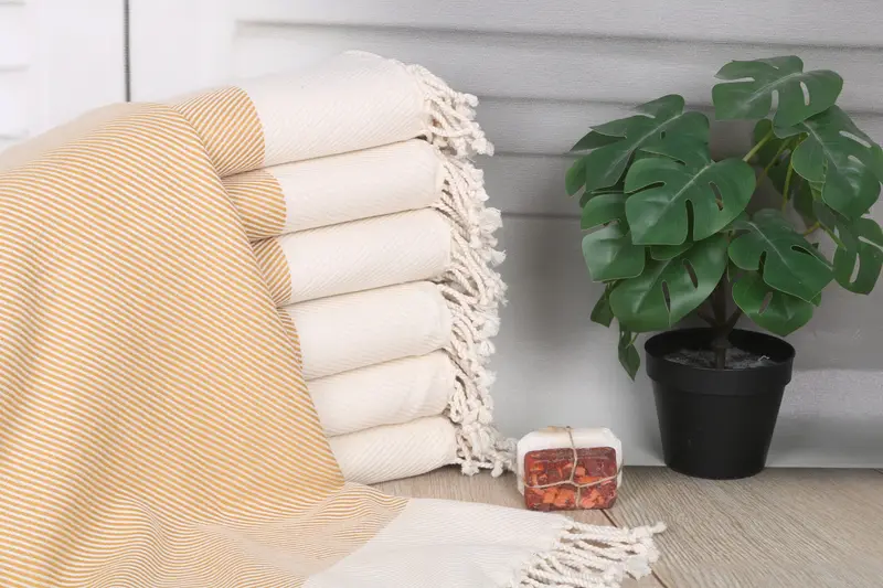 Personalized Turkish Cotton Towel Mustard Stripes Bath, 40x71 Inches