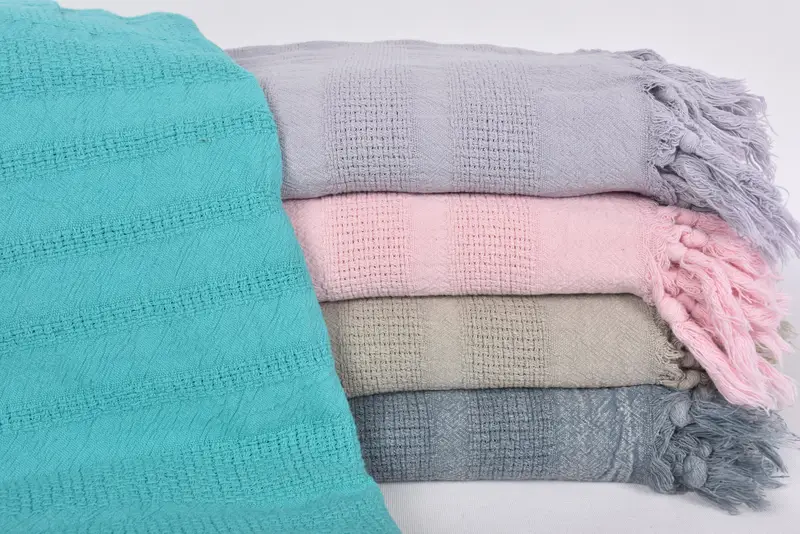 Stonewashed Striped Cotton Throw Beige Geometric, 63x95 Inches