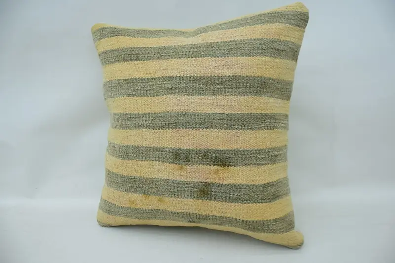 Vintage Throw Pillow Case, Vintage Kilim Pillow, Pillow Sham, Antique Pillows, Vintage Kilim Throw Pillow, 16x16 Beige Pillow Case - 3