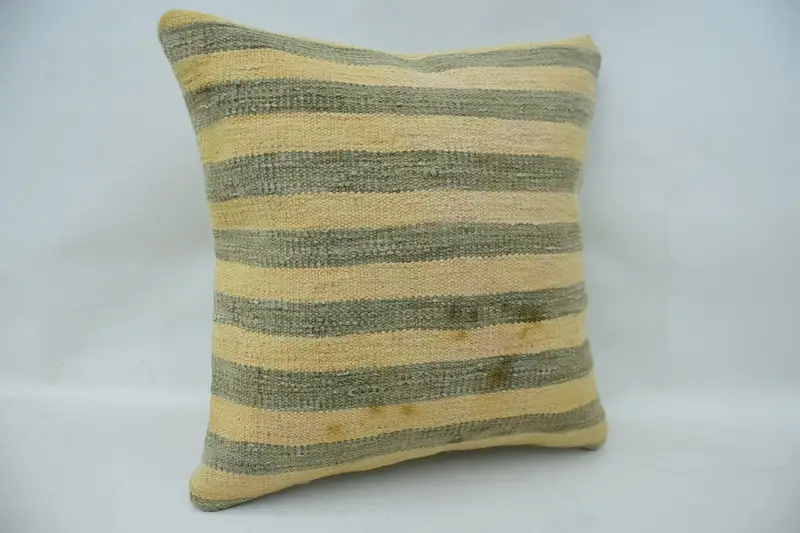 Vintage Throw Pillow Case, Vintage Kilim Pillow, Pillow Sham, Antique Pillows, Vintage Kilim Throw Pillow, 16x16 Beige Pillow Case - 2