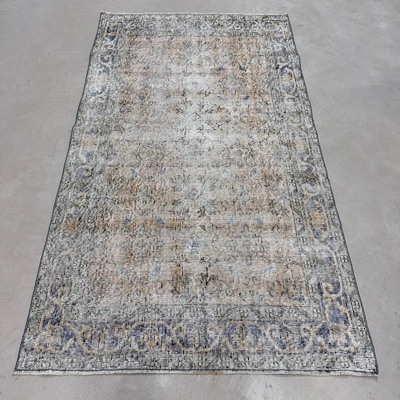 Vintage Rug, Accent 3.7x6.3 ft Turkish Rug, Blue Brown Wool Rug - 1