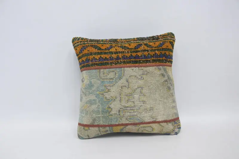 Türk Turuncu Yastık Kılıfı, Kare Antika 16x16 inç Yastık - 1