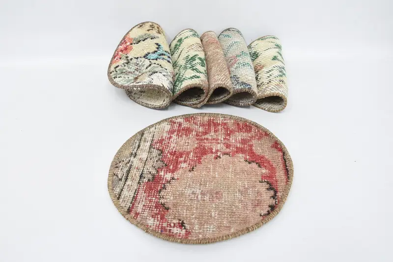 Manteles individuales de círculo gótico bohemio, decoración de lana de algodón verde y rojo