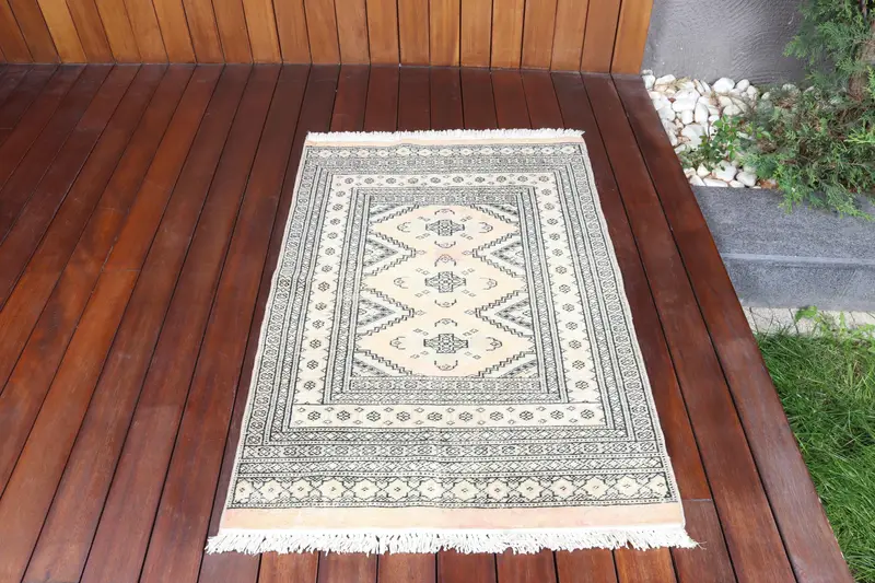 2.5x3.7 ft Halı, Küçük Türk Halısı, Siyah Oushak Bitki ve Ağaç Halısı - 1