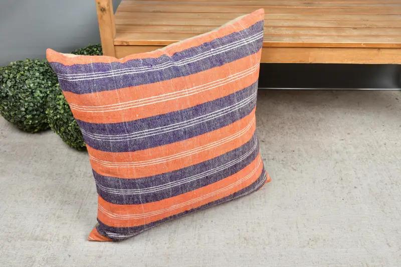 Ethnical Kilim Rug Pillow, Handmade Kilim Cushion, 24x24 Orange Pillow Cover, Vintage Kilim Throw Pillow, Pillow Sham, Bolster Cushion Cover - 7