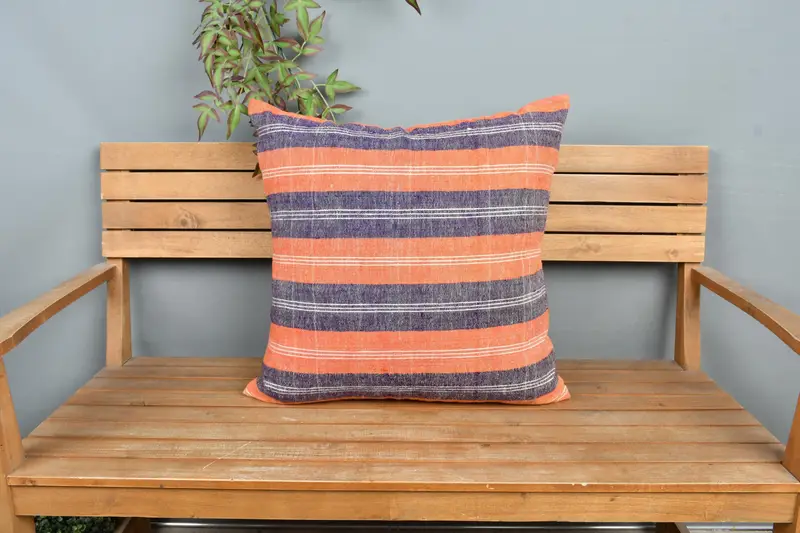 Ethnical Kilim Rug Pillow, Handmade Kilim Cushion, 24x24 Orange Pillow Cover, Vintage Kilim Throw Pillow, Pillow Sham, Bolster Cushion Cover - 6