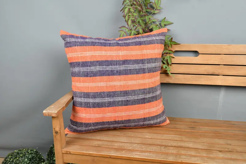 Ethnical Kilim Rug Pillow, Handmade Kilim Cushion, 24x24 Orange Pillow Cover, Vintage Kilim Throw Pillow, Pillow Sham, Bolster Cushion Cover - 1