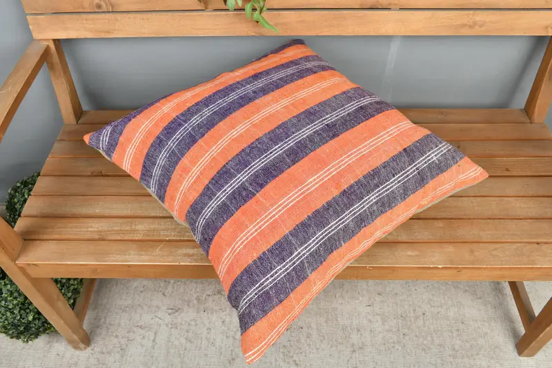Ethnical Kilim Rug Pillow, Handmade Kilim Cushion, 24x24 Orange Pillow Cover, Vintage Kilim Throw Pillow, Pillow Sham, Bolster Cushion Cover - 2