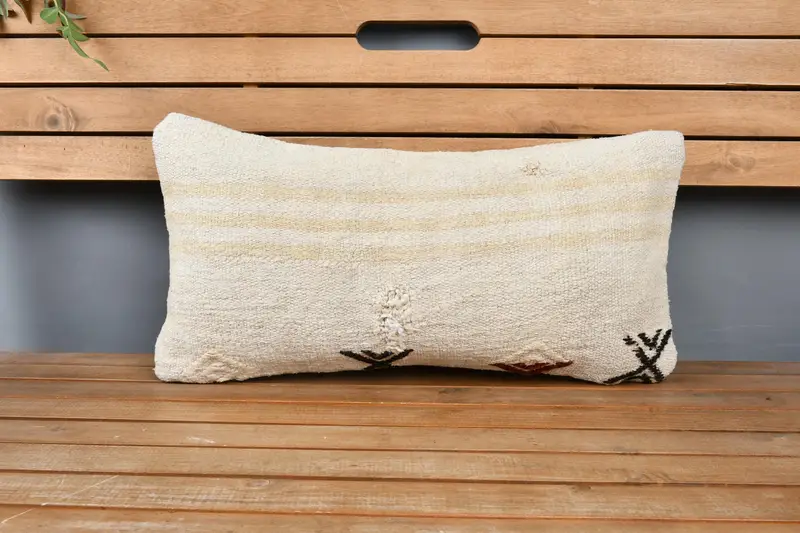 Floor Cushion Cover, 12x24 Beige Pillow Sham, Cushion, Gift Pillow, Vintage Kilim Pillow, Boho Chic Pillow Cover, Boho Pillow Sham Cover - 6