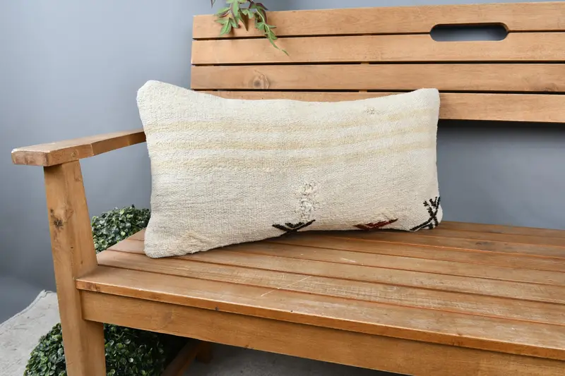 Floor Cushion Cover, 12x24 Beige Pillow Sham, Cushion, Gift Pillow, Vintage Kilim Pillow, Boho Chic Pillow Cover, Boho Pillow Sham Cover - 1