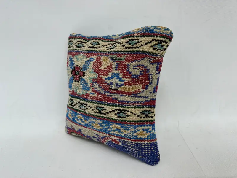 Blue & Purple Embroidered Throw Pillow, 12x12 Inch Southwestern Square Pillow - 4