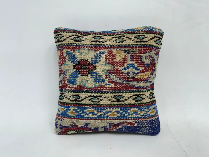 Blue & Purple Embroidered Throw Pillow, 12x12 Inch Southwestern Square Pillow - 1