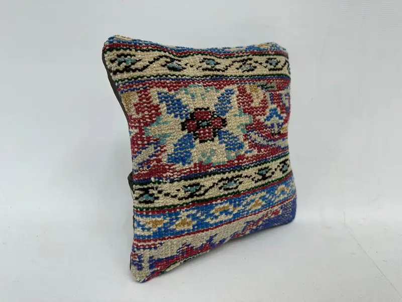 Blue & Purple Embroidered Throw Pillow, 12x12 Inch Southwestern Square Pillow - 3