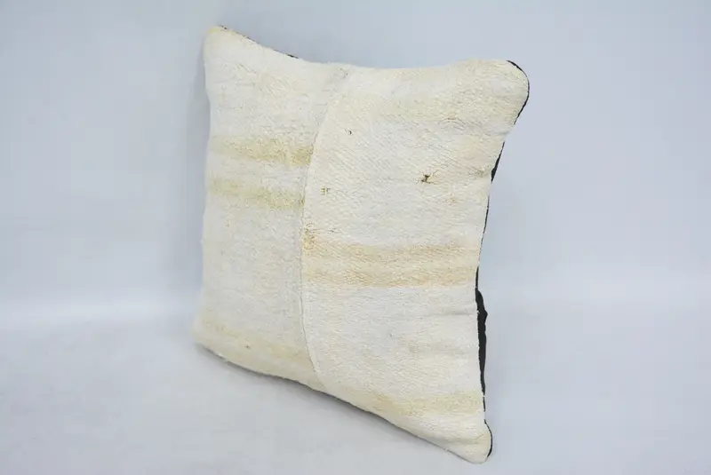 Home Decor Pillow, Pillow Cover, Vintage Pillow Case, 14x14 White Cushion, Crochet Pattern Pillow Case, Kilim Pillow, Vintage Kilim Throw Pillow - 4