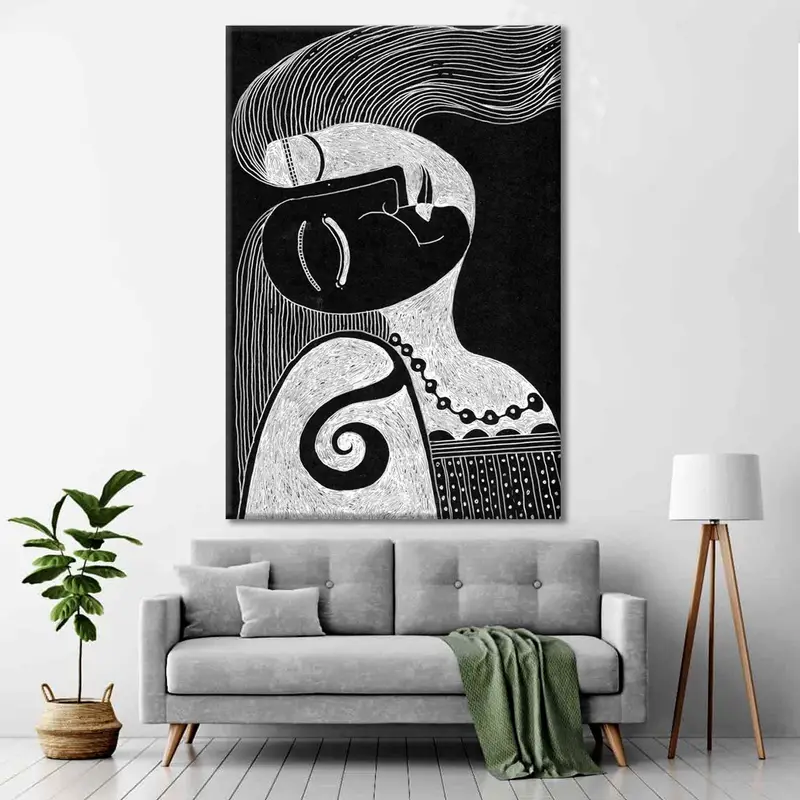 Frauenwandkunst, moderne Wandkunst, abstrakte Wanddekoration, schwarze Wandkunst, Schwarz -Weiß -Wandkunst, Wohnkultur, Wohnzimmerdekor, Schlafzimmerdekoration - 3