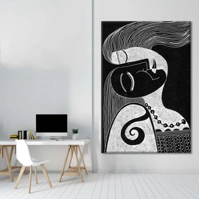 Frauenwandkunst, moderne Wandkunst, abstrakte Wanddekoration, schwarze Wandkunst, Schwarz -Weiß -Wandkunst, Wohnkultur, Wohnzimmerdekor, Schlafzimmerdekoration - 4