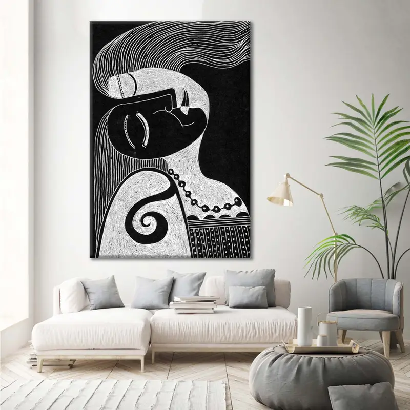 Frauenwandkunst, moderne Wandkunst, abstrakte Wanddekoration, schwarze Wandkunst, Schwarz -Weiß -Wandkunst, Wohnkultur, Wohnzimmerdekor, Schlafzimmerdekoration - 2