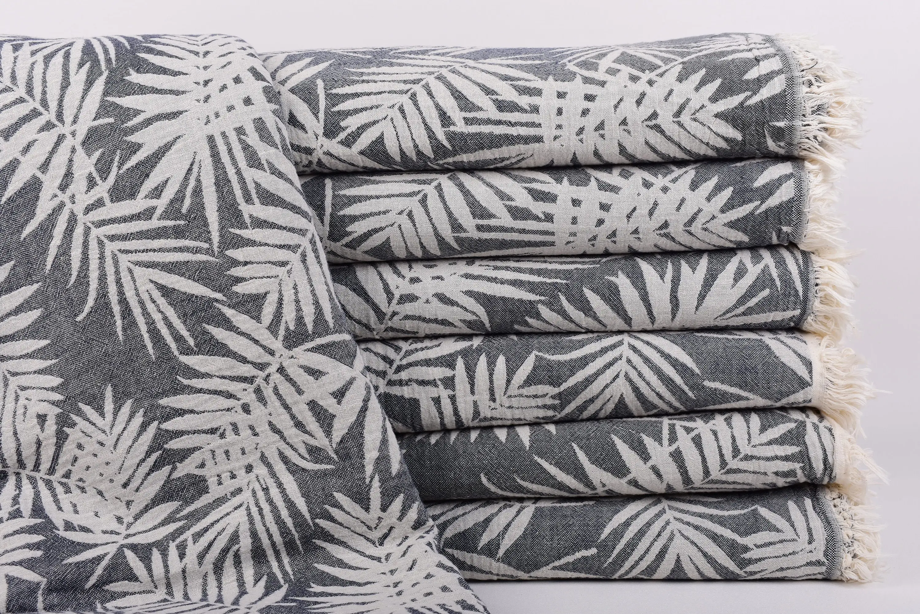 Turkish Towel Blanket Navy Floral Patterned Throw, 99x79 Inches - 1