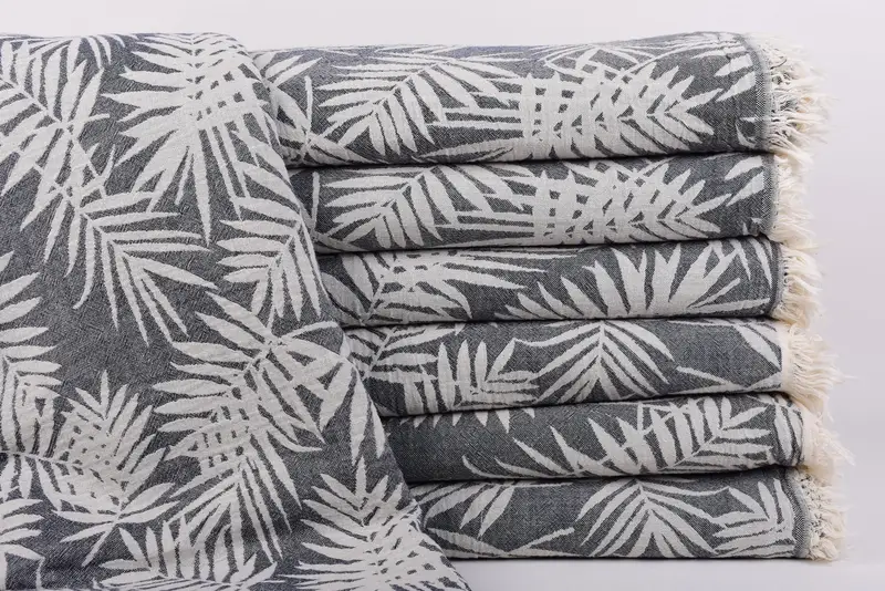 Turkish Towel Blanket Navy Floral Patterned Throw, 99x79 Inches