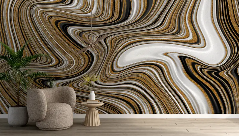 Alcohol Ink Wall Mural, Black Gold And White Marble, Paper Wall Art, 3d Wall Paper, Modern Wall Paper, Luxury Marble Mural, - 5