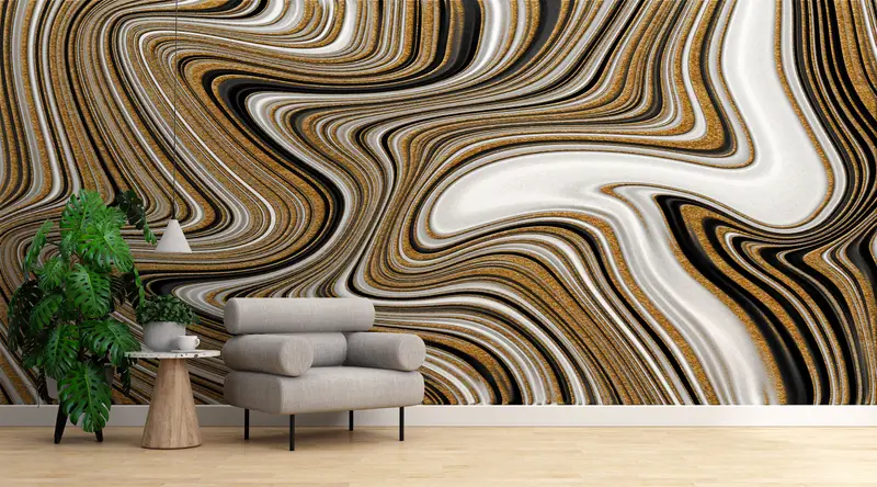 Alcohol Ink Wall Mural, Black Gold And White Marble, Paper Wall Art, 3d Wall Paper, Modern Wall Paper, Luxury Marble Mural, - 7