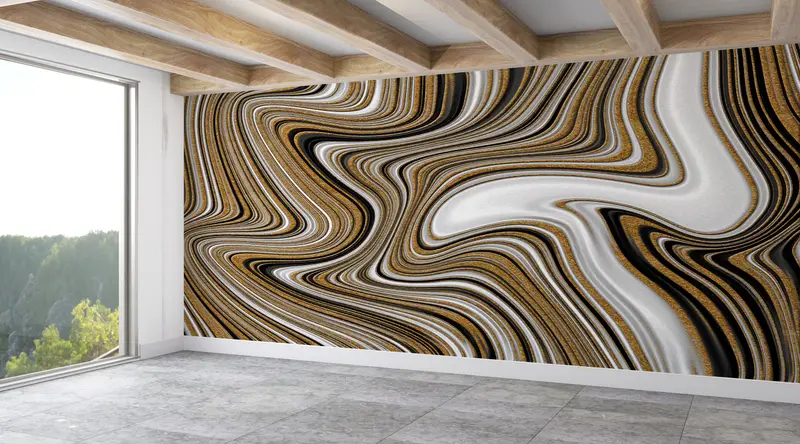 Alcohol Ink Wall Mural, Black Gold And White Marble, Paper Wall Art, 3d Wall Paper, Modern Wall Paper, Luxury Marble Mural, - 6