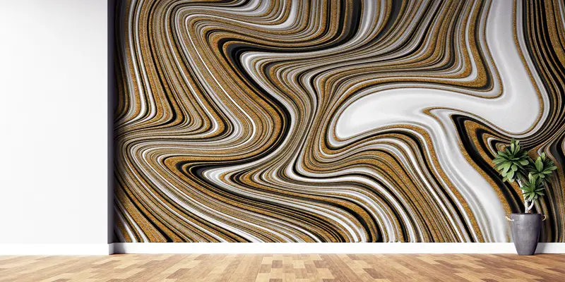 Alcohol Ink Wall Mural, Black Gold And White Marble, Paper Wall Art, 3d Wall Paper, Modern Wall Paper, Luxury Marble Mural, - 2