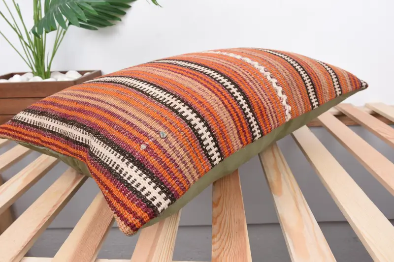 Vintage Kilim Throw Pillow, Retro Throw Cushion Case, Pillow Cover, 16x24 Red Cushion Cover, Turkish Pillow, Patio Pillow Cover, Pillow for Couch - 6