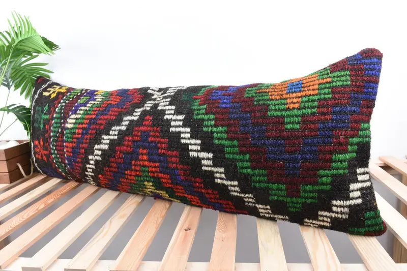 Vintage Pillow, Turkish Pillow, Outdoor Bolster Pillow Cover, Kilim Pillow, 16x48 Green Pillow Cover, Customized Pillow Sham, Pillow Cover - 5