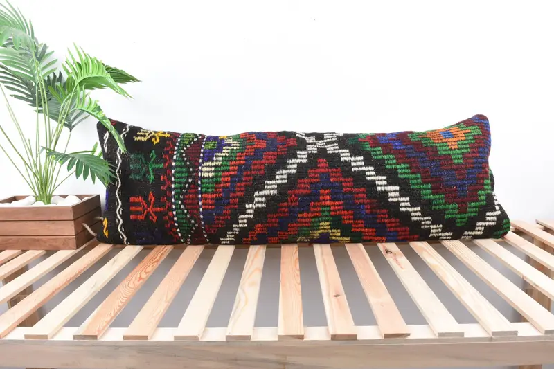 Vintage Pillow, Turkish Pillow, Outdoor Bolster Pillow Cover, Kilim Pillow, 16x48 Green Pillow Cover, Customized Pillow Sham, Pillow Cover - 1