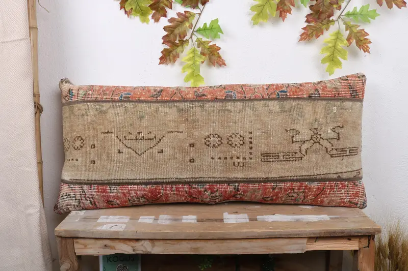 Rot-braunes Patchwork-Wurfkissen, handgefertigtes besticktes Kissen