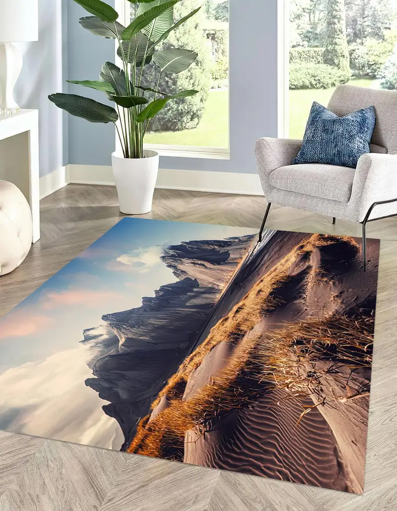 Elegant Vestrahorn Mountain Landscape Printed Rug - Nature Inspired Design