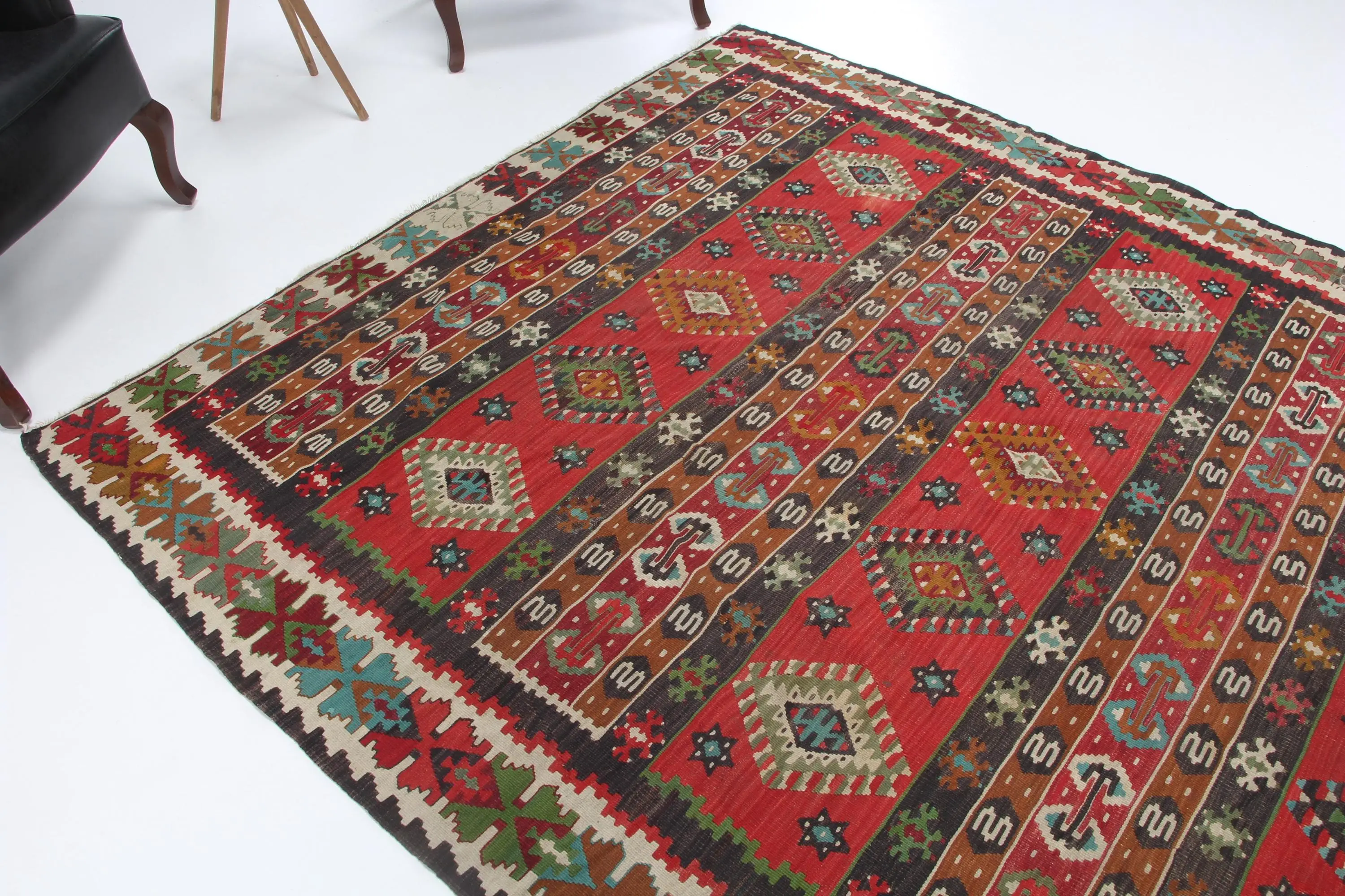 Vintage 6,8x8,7 ft Teppich, großer türkischer Teppich, rot-blauer Teppich - 1