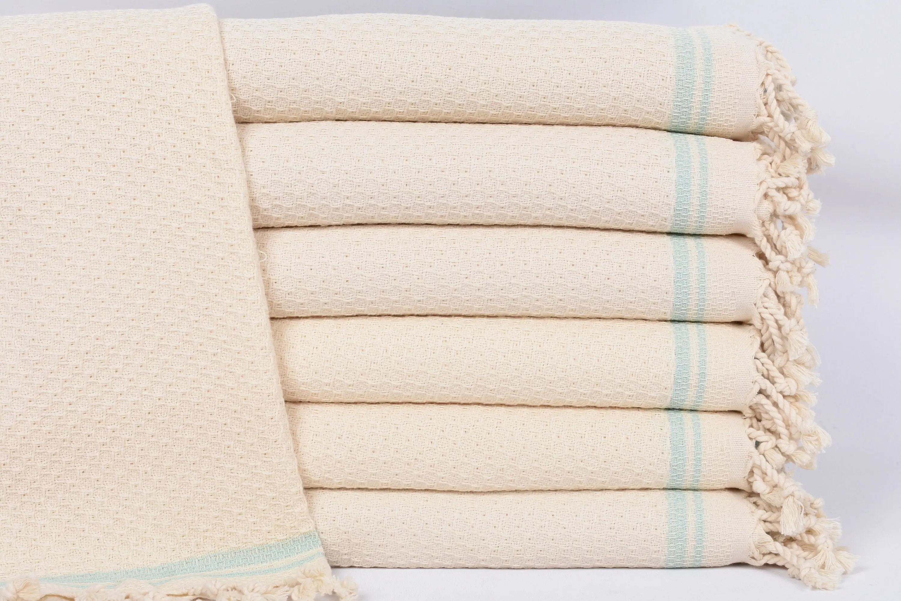 Mint Striped Tea Towel Monogrammed Custom Hand Towel, 38x18 Inches - 1