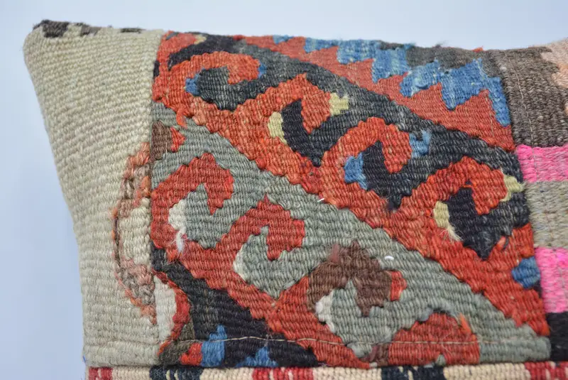 Turkish Kilim Pillow, Ethnical Kilim Rug Pillow, Hippie Throw Pillow Case, 16x16 Red Pillow, Cushion Cover, Vintage Kilim Throw Pillow - 2