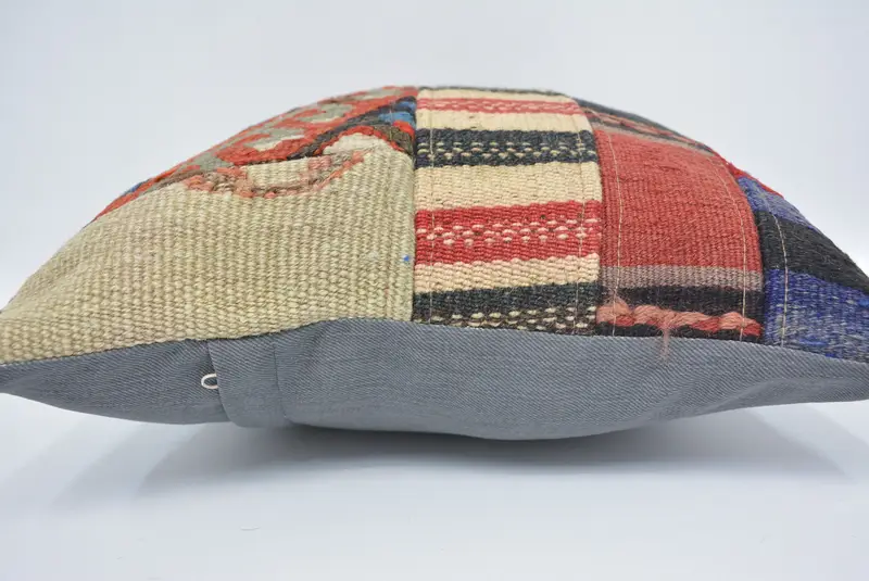 Turkish Kilim Pillow, Ethnical Kilim Rug Pillow, Hippie Throw Pillow Case, 16x16 Red Pillow, Cushion Cover, Vintage Kilim Throw Pillow - 5