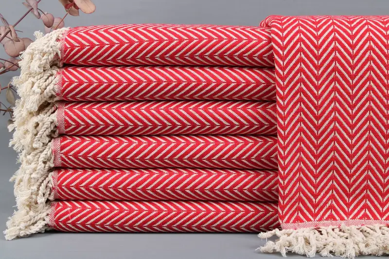 Turkish Bath Towel Organic Cotton Beige Chevron, 40x71 Inches